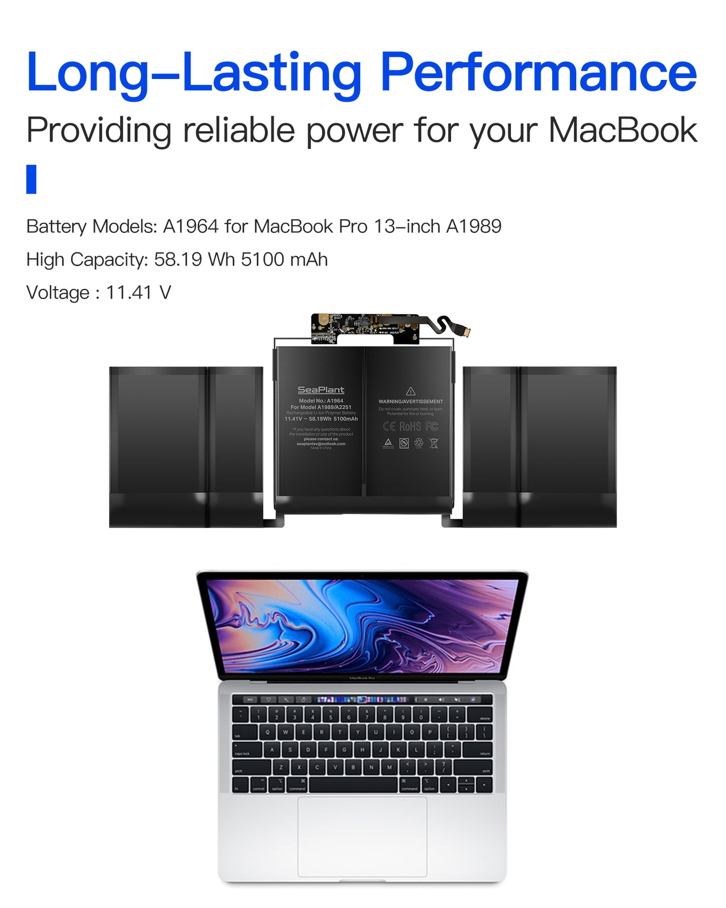 Macbook Pro A1989 Battery Replacement for 13-inch A1989(2018,2019) A2251(2020) A1964 Battery