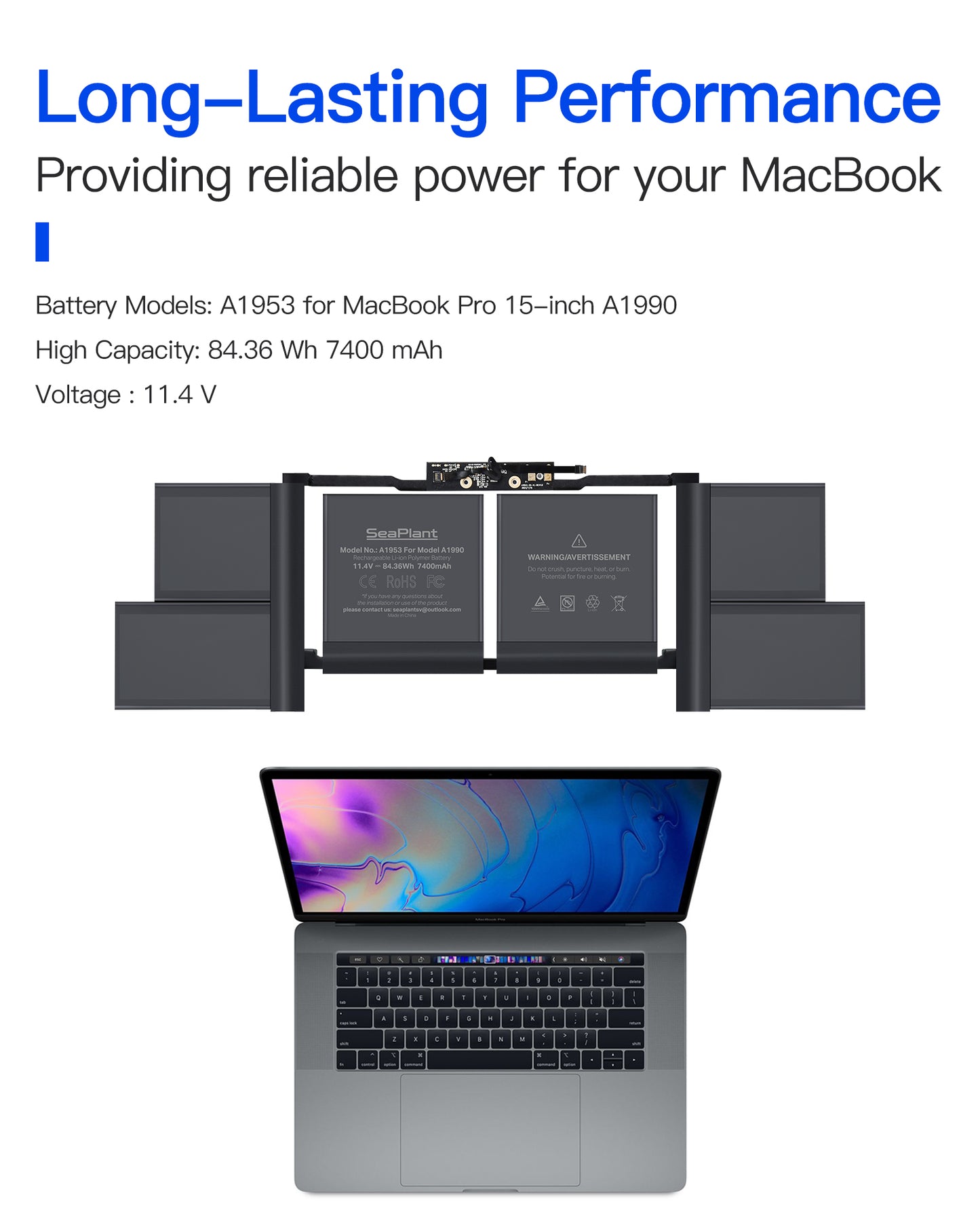 Macbook Pro A1990 Battery Replacement for 15-inch 2018-2019 A1953 Battery