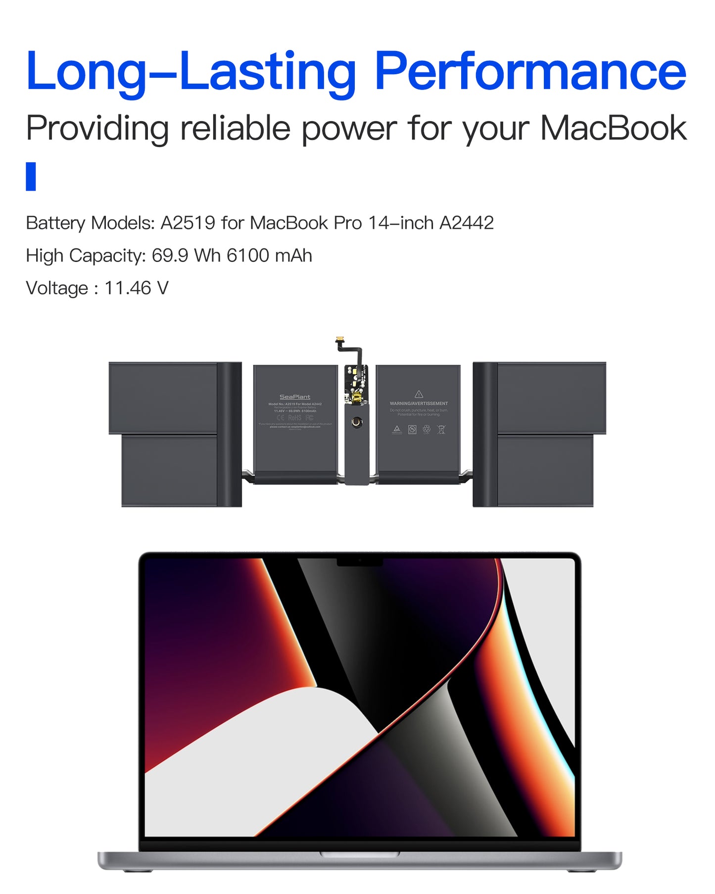 Macbook Pro A2442 Battery Replacement for 14-inch 2021 A2519 Battery