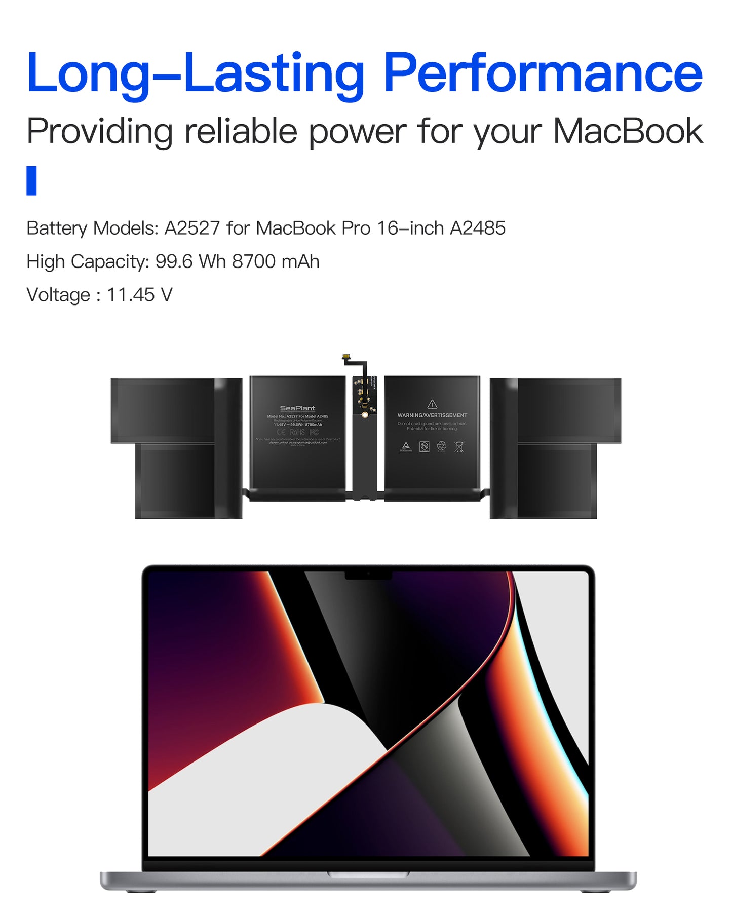 Macbook Pro A2485 Battery Replacement for 16-inch 2021 A2527 Battery