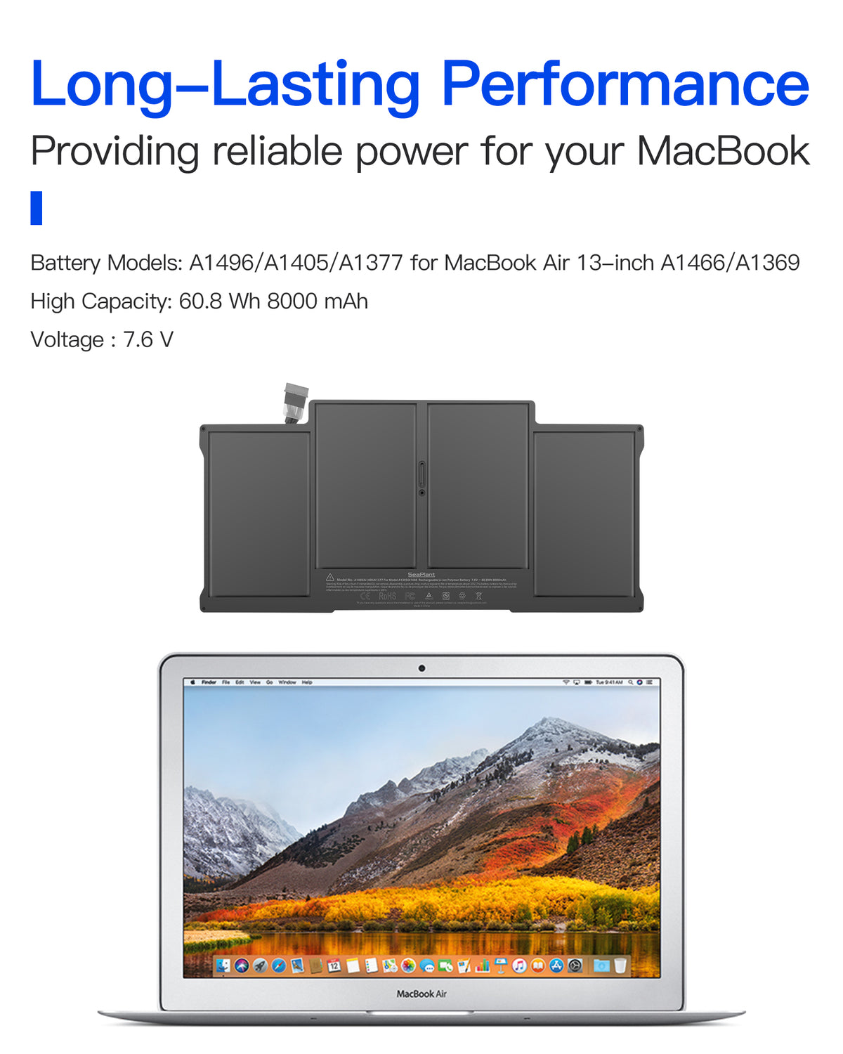 Macbook Air A1466 Battery Replacement for 13-inch A1369(2010,2011) A1466(2017,2015,2014,2013,2012) A1377/A1405/A1496 Battery