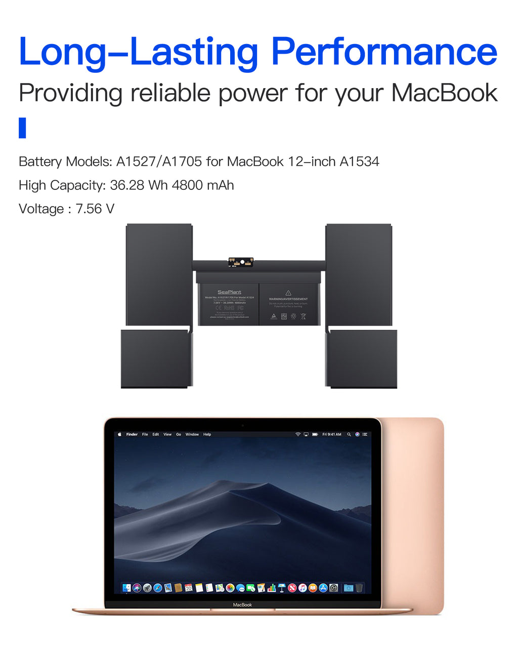 Macbook A1534 Battery Replacement for 12-inch 2015,2016,2017 A1527/A1705 Battery