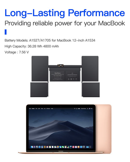 Macbook A1534 Battery Replacement for 12-inch 2015,2016,2017 A1527/A1705 Battery