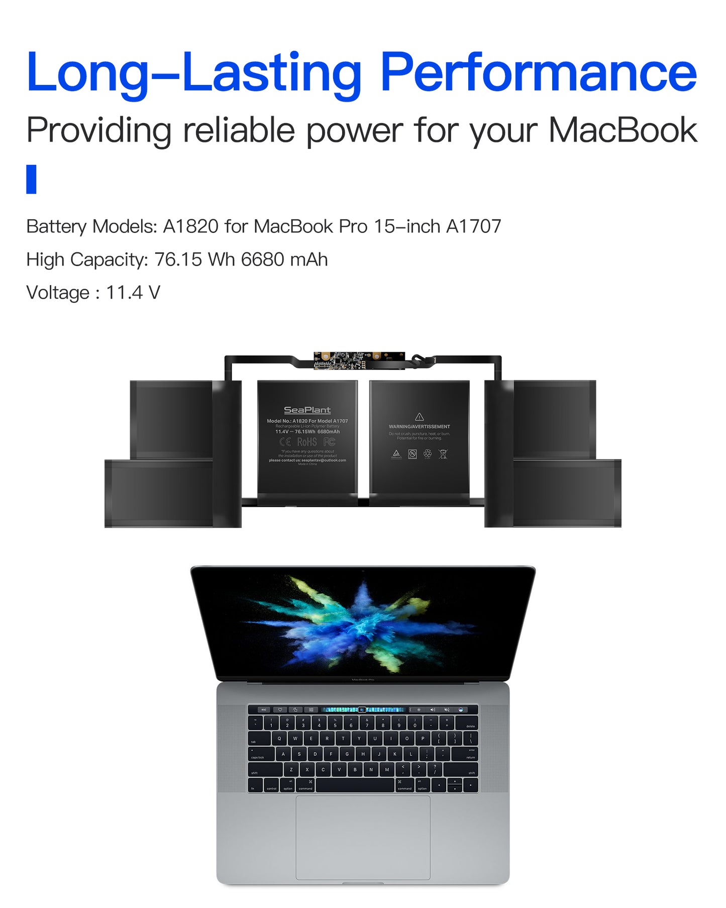 Macbook Pro A1707 Battery Replacement for 15-inch 2016-2017 A1820 Battery
